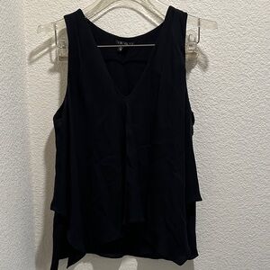 Theory Black Layered Sleeveless V-Neck Blouse 100% Silk Size P‎